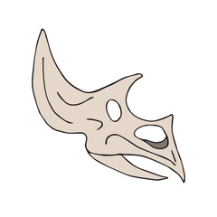 Vector hand drawn sketch colored triceratops dinosaur skull isolated on white background