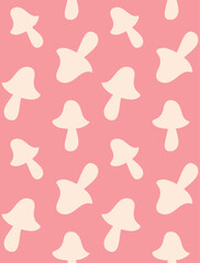 Vector seamless pattern of retro groovy mushroom silhouette isolated on pink background