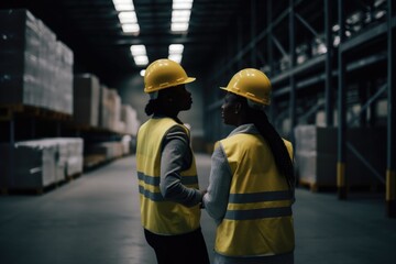 Obraz premium A working day in the warehouse, two coworkers working together