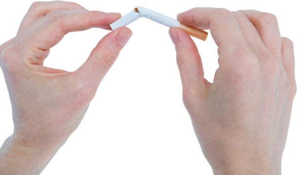 Close-up of woman's hands snapping a cigarette