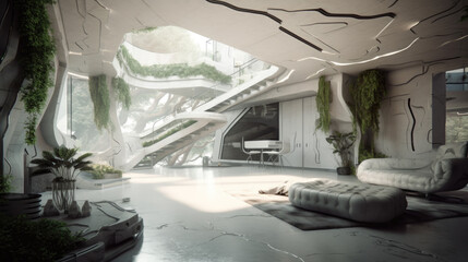 Modern interior in bionic style. Generative AI
