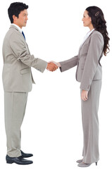 Side view of hand shaking trading partners