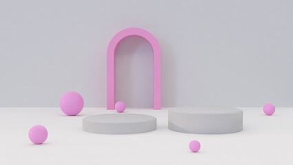 Abstract stage background. Cylinder podium on pink background. Display product presentation, mock-up, cosmetics, podium, stage plinth or platform. vector illustration