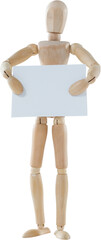 3d image of Wooden figurine showing blank placard 