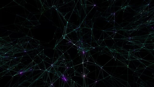 Extensive shimmering neural network on a dark background. Seamless loop.