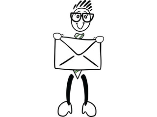 Illustration of male cartoon holding envelope