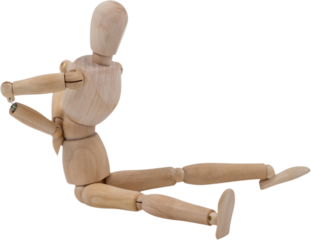 Wooden 3d figurine sitting with hands on back