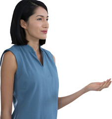 Female executive pretending to hold invisible object