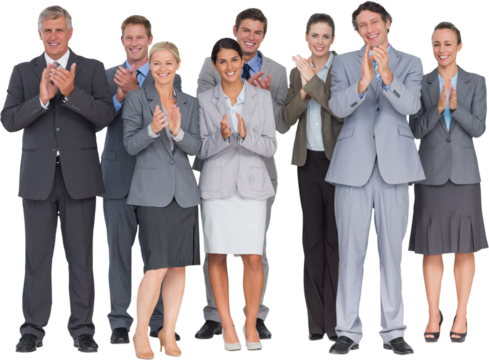 Smiling business team applauding at camera
