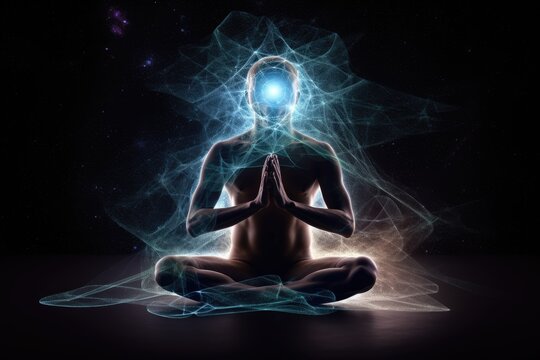 image that depicts the mind-body connection, a person sitting cross-legged with their hands on their knees and their eyes closed, to capture the essence of yoga  meditation  Generative AI