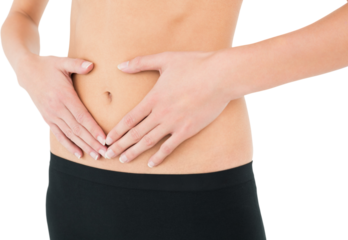 Closeup mid section of a fit woman in black shorts