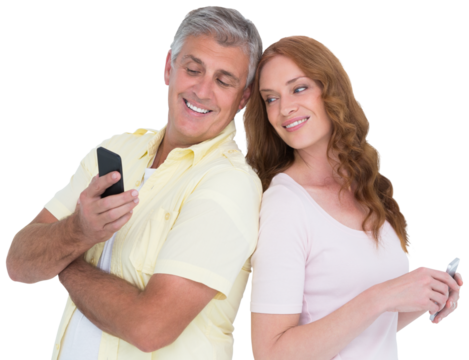 Casual couples on their phones