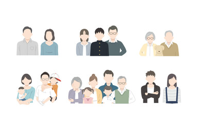 様々な年齢層の家族のイラストセット