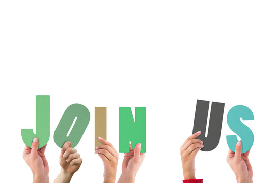 Hands holding up join us