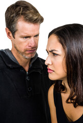 Angry man looking at woman