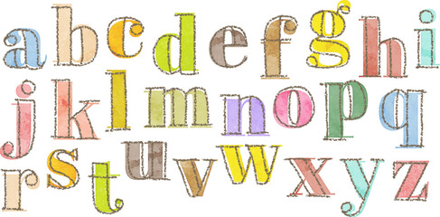 hand drawn vector doodle alphabets, grunge textured