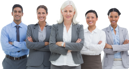 Business people with arms crossed smiling at camera 