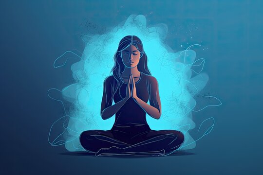 image that depicts the mind-body connection, a person sitting cross-legged with their hands on their knees and their eyes closed, to capture the essence of yoga  meditation  