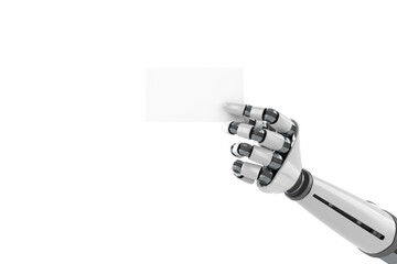 Digitally generated image of white robotic arm holding placard