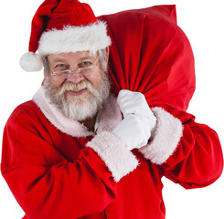 Portrait of Santa Claus holding Christmas sack