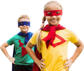 Siblings with hands on hip