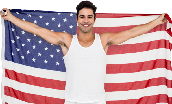 Athlete posing with american flag after victory - Powered by Adobe