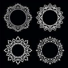 Set of decorative frames Elegant vector element for design in Eastern style, place for text. Floral black and white borders. Lace illustration for invitations and greeting cards.