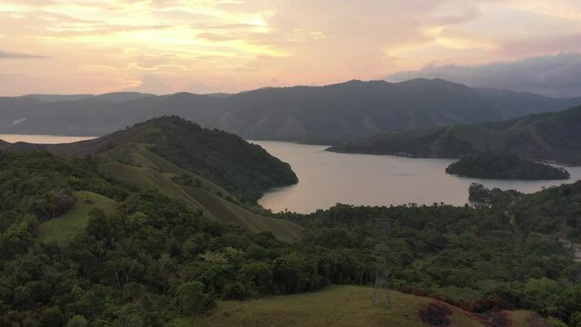 Aerial Shot a Beautiful Sunrise of the Teletubbies Hills at Jayapura Papua