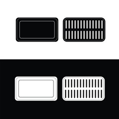 Broiler pan silhouette flat vector. Black and white bakeware icon for web. Collection of baking utensils for kitchen concept. Using on a oven.