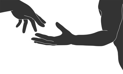 Human hands reaching out to one another, almost touching. Help concept