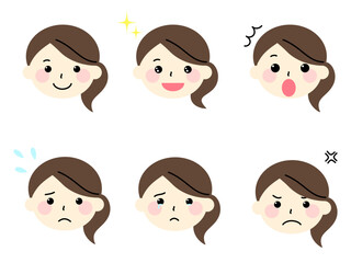 いろいろな表情の女の子の可愛い顔イラストセット