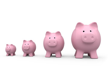 Pink piggy banks arranged
