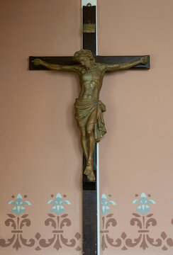 Antique Crucifix Hanging in St. John the Baptist Catholic Church in Ammannsville, Texas