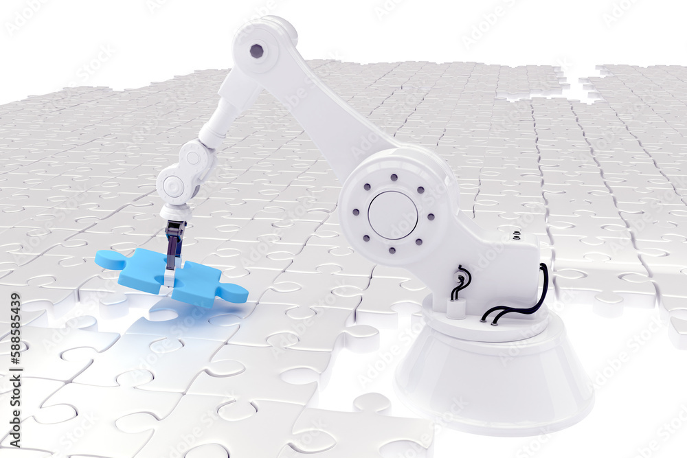 Poster robot setting up jigsaw puzzle