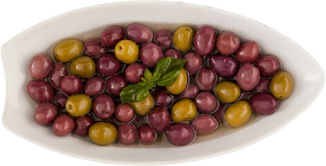 Olives with oil in bowl