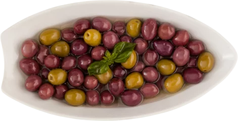 Gordijnen Olives with oil in bowl © vectorfusionart