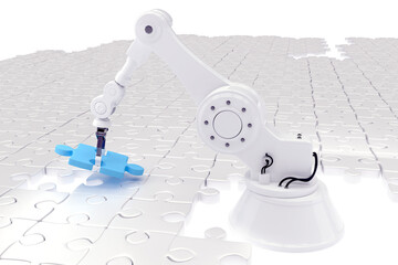 Robot setting up jigsaw puzzle