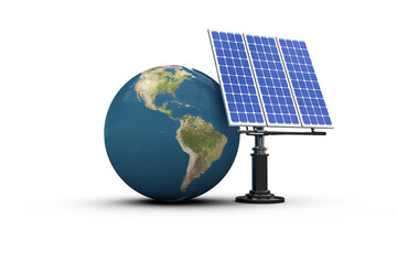 Obraz premium Digitally generated image of 3d globe and solar panel