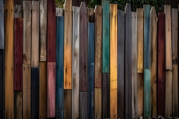 Obraz premium A wooden fence captured in a photo, showcasing the distinct patterns and colors of each individual plank. Generative AI