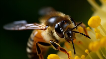 Closeup of a honey bee collecting nectar