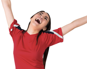 Excited asian football fan cheering