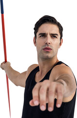 Male athlete preparing to throw javelin