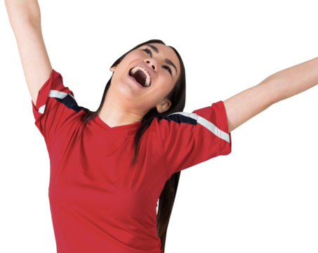 Excited asian football fan cheering - Powered by Adobe