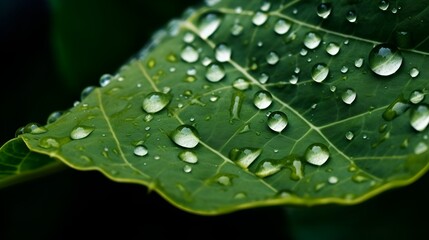 Closeup of water droplets on a leaf