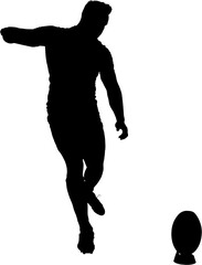 Rugby player kick practicing with ball 