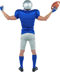 Full length rear view of American football player holding ball