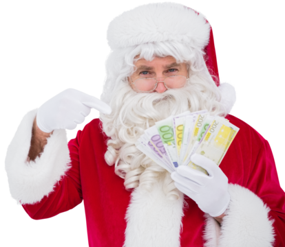 Happy santa claus showing his cash - Powered by Adobe