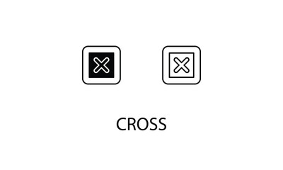Cross icons with 2 styles outline icon, glyph icon, vector stock
