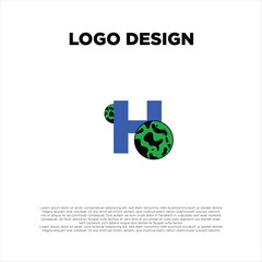 logo letter H, house and earth green