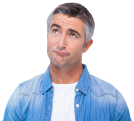 Confused man with grey hair thinking